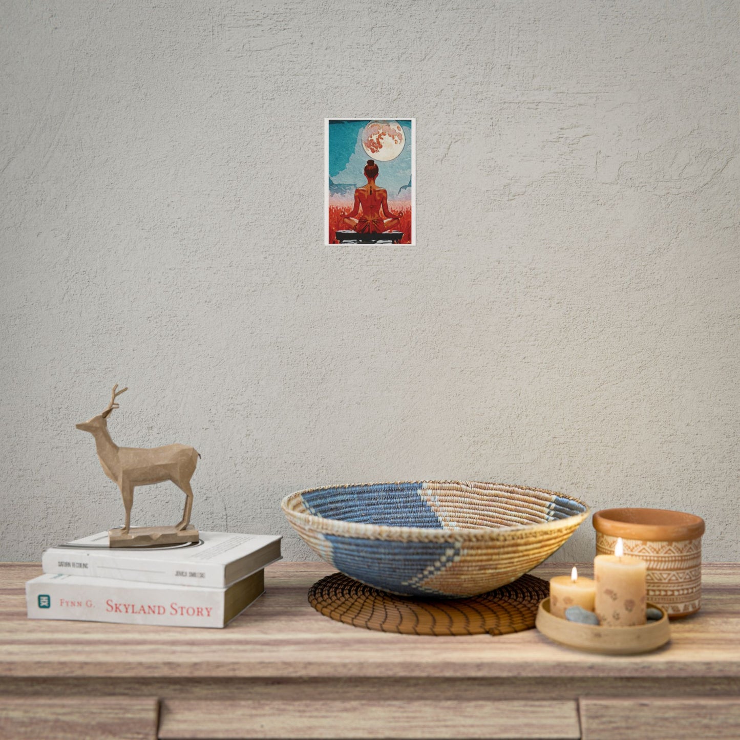 Serenity Under the Full Moon - Meditation Art Print, Zen Rolled Poster, Relaxation Decor, Spiritual Wall Art, Yoga Gift, Mindfulness Artwork