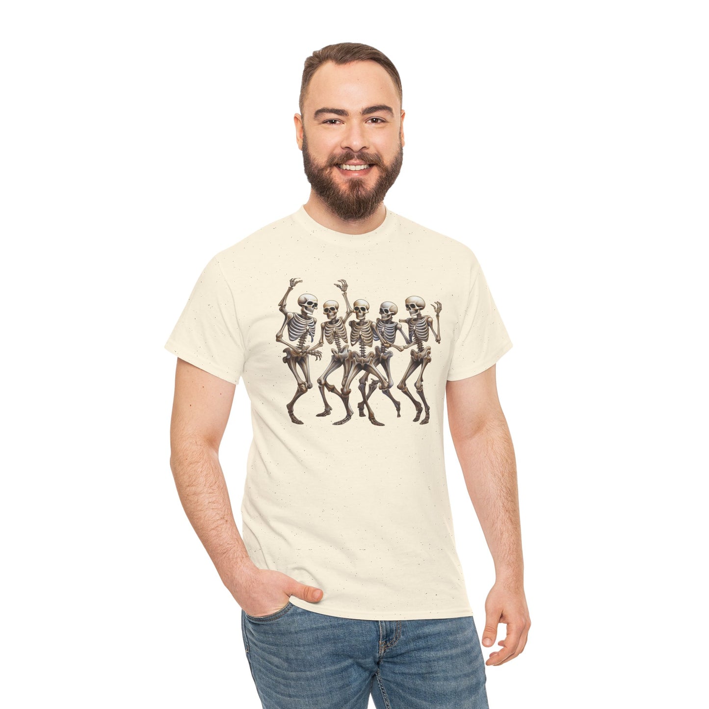 "Celebrate Life with Dancing Skeletons – Bold Apparel & Mugs that Spark Joy" - Unisex Heavy Cotton Tee with Dancing Skeletons, Halloween Shirt, Casual Tee, Party Apparel, Fun Graphic T-Shirt