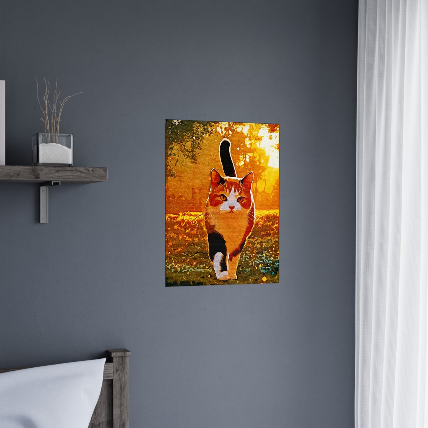 "Stride of Serenity: A Cat’s Golden Journey" - Vibrant Cat Matte Poster, Wall Art Decor, Feline Art Print, Cat Lover Gift, Home Decor, Nature Photography