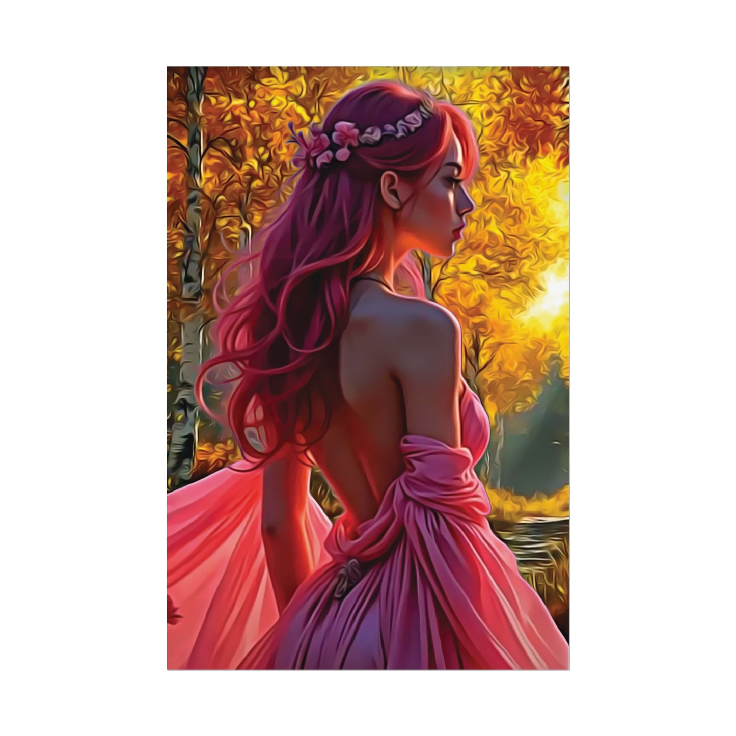 Beauty in Pink – Elegance Blossoms in Autumn Light - Enchanting Art Print, Elegant Decor, Fall Aesthetic, Feminine Wall Art, Unique Gift for Her, Boho Style Poster