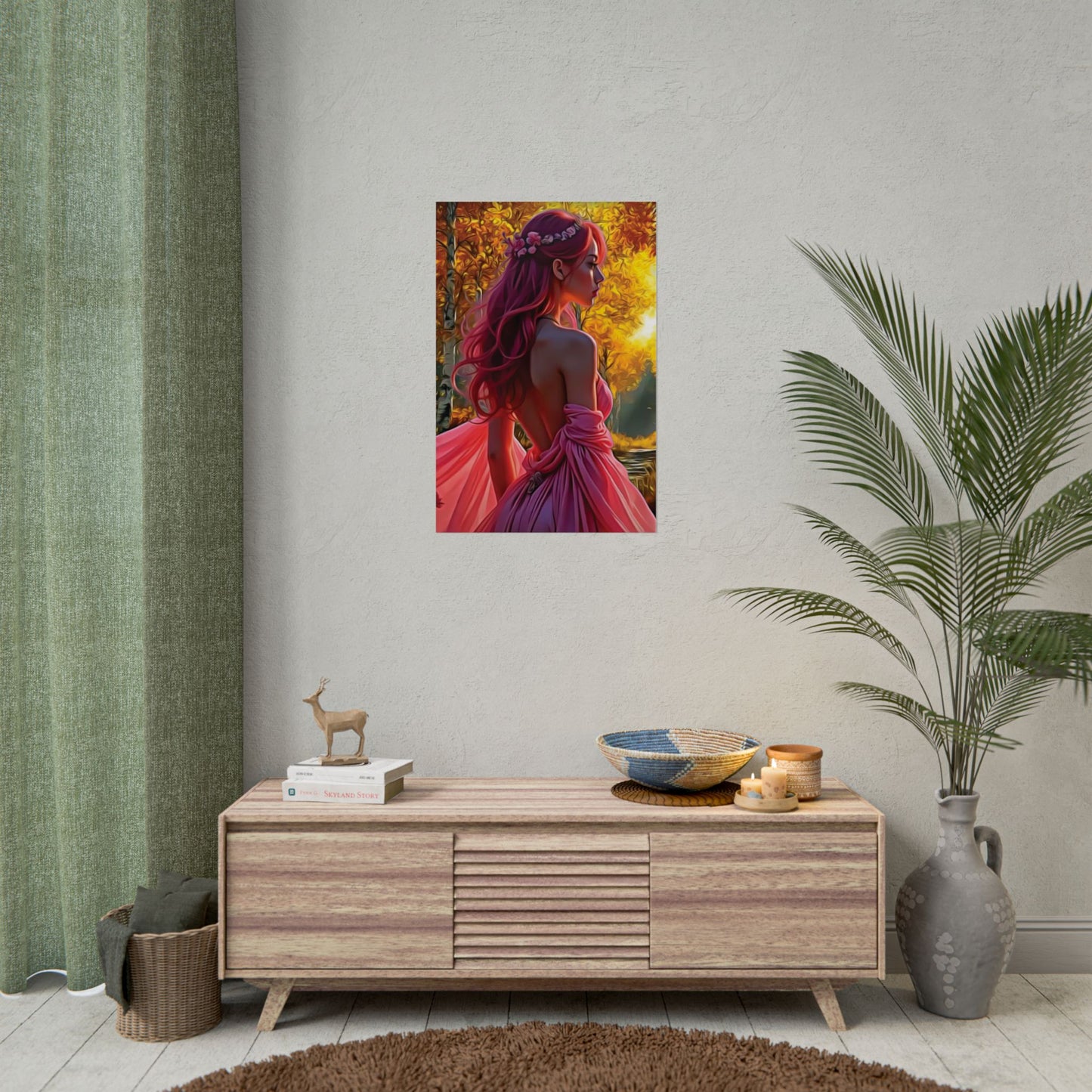Beauty in Pink – Elegance Blossoms in Autumn Light - Enchanting Art Print, Elegant Decor, Fall Aesthetic, Feminine Wall Art, Unique Gift for Her, Boho Style Poster