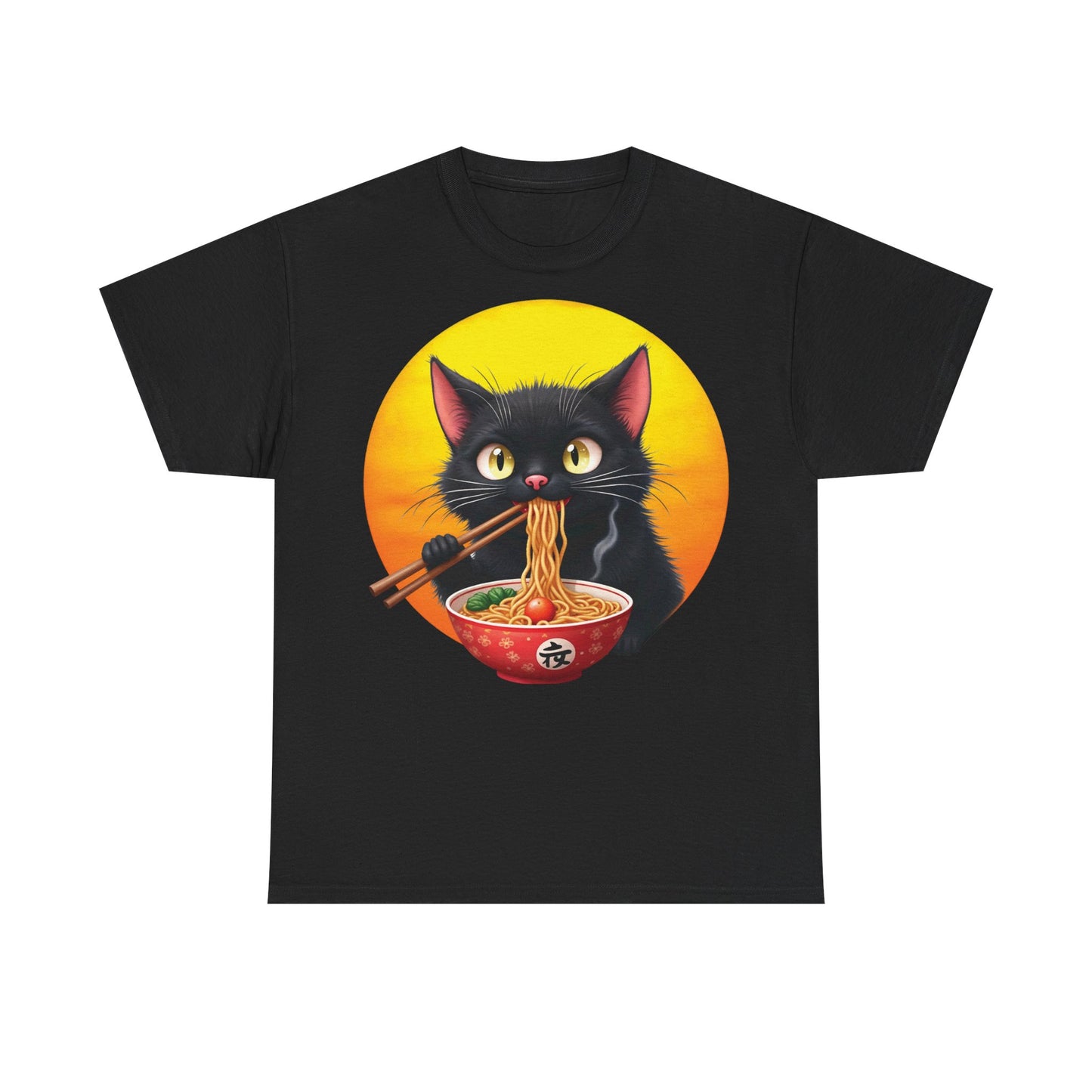 Ramen Cat Magic – Whiskers, Noodles & Sunshine Vibes - Ramen Cat - Cute Cat with Bowl of Noodles Unisex Heavy Cotton Tee
