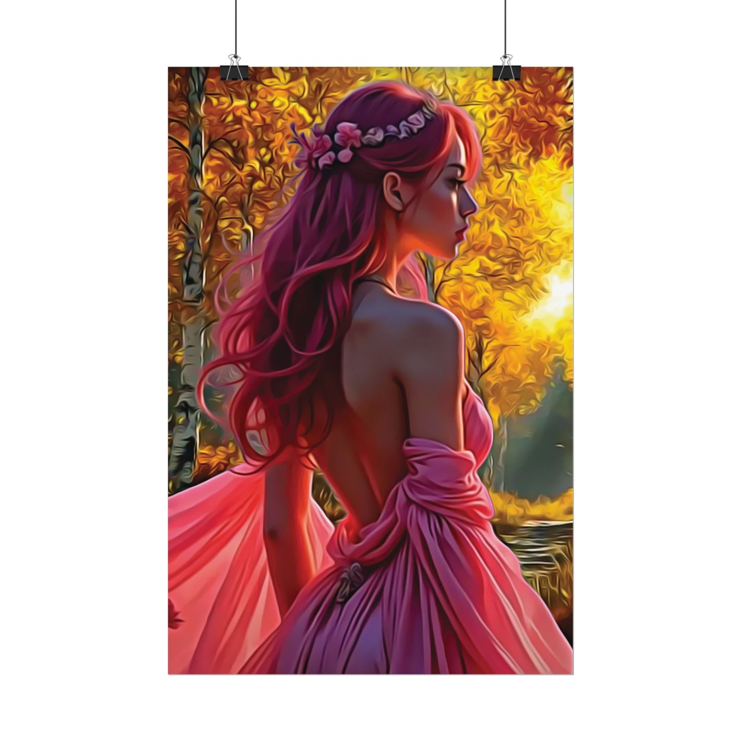 Beauty in Pink – Elegance Blossoms in Autumn Light - Enchanting Art Print, Elegant Decor, Fall Aesthetic, Feminine Wall Art, Unique Gift for Her, Boho Style Poster