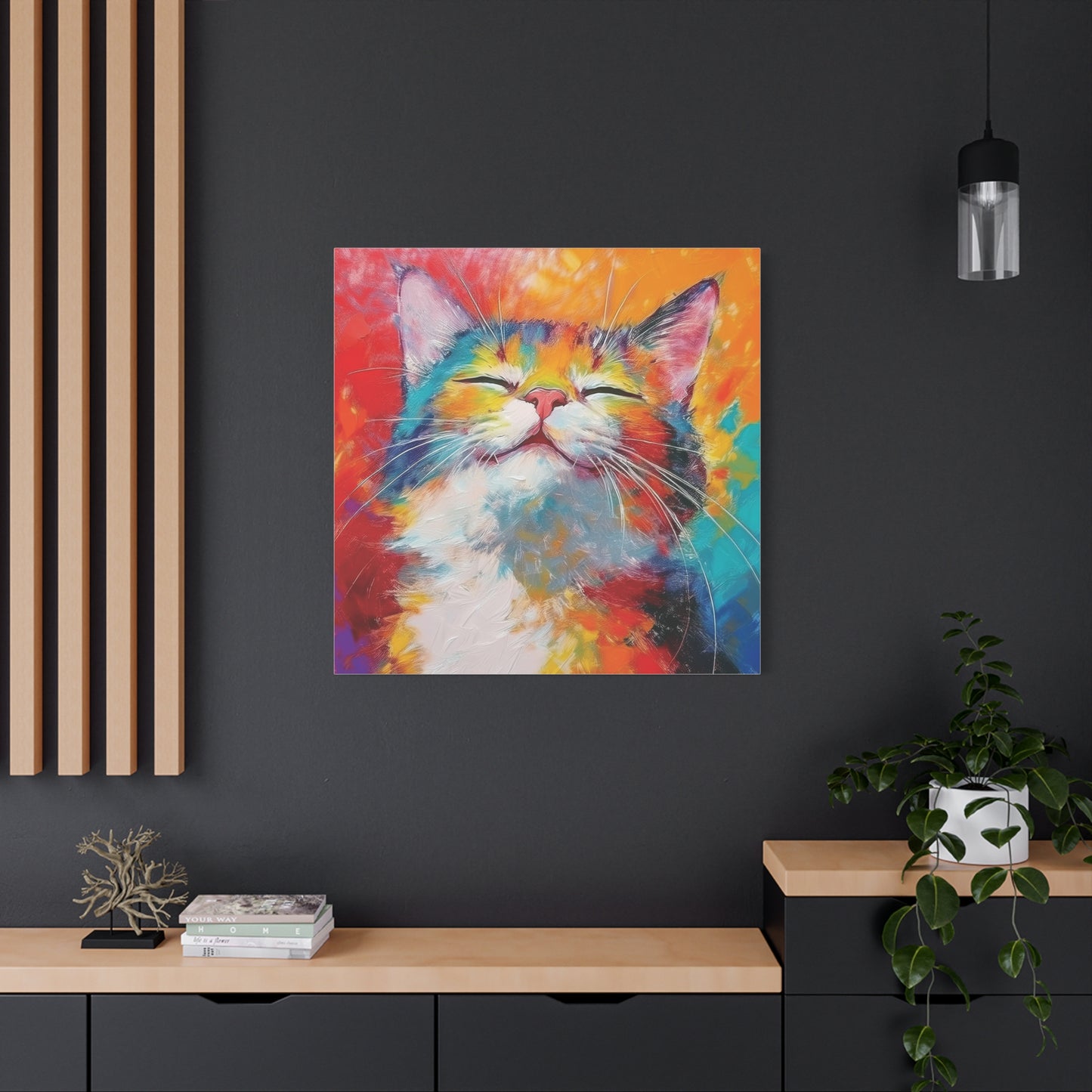 Canvas Print: Pawsitive Vibes Tri-Color Cat Artwork