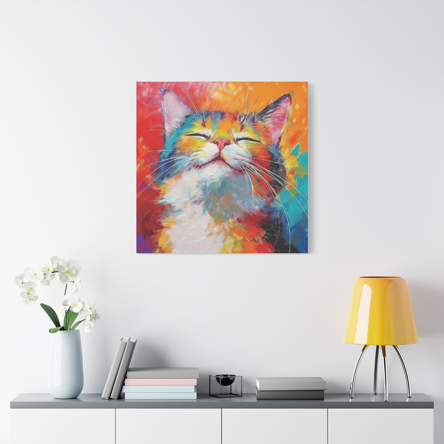 Canvas Print: Pawsitive Vibes Tri-Color Cat Artwork