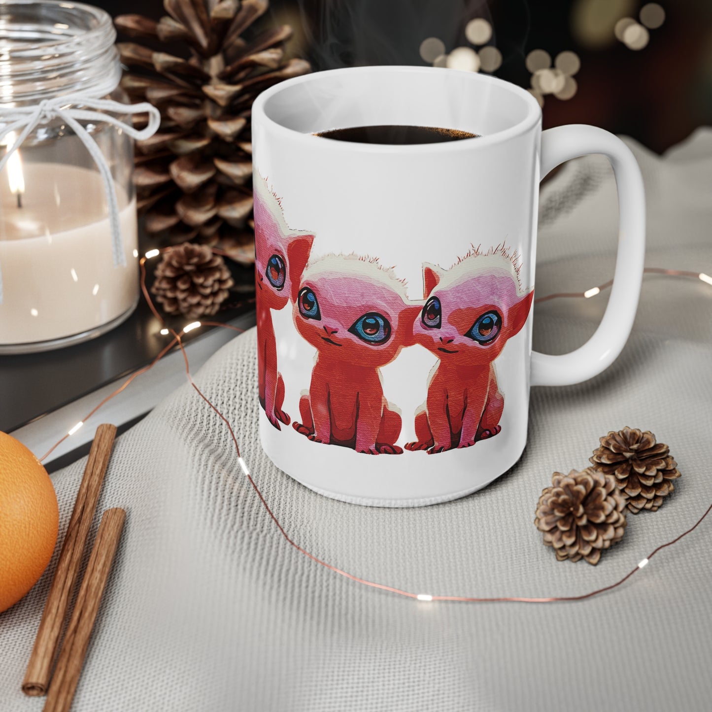 "Squad Goals: Adorable Red Creatures United - Friendship & Joy Collection" - Ceramic Coffee Cups - 11oz & 15oz, Unique Cat Lover Gift, Animal Mugs for Home, Funny Pet Coffee Mugs, Kawaii Cup Collection
