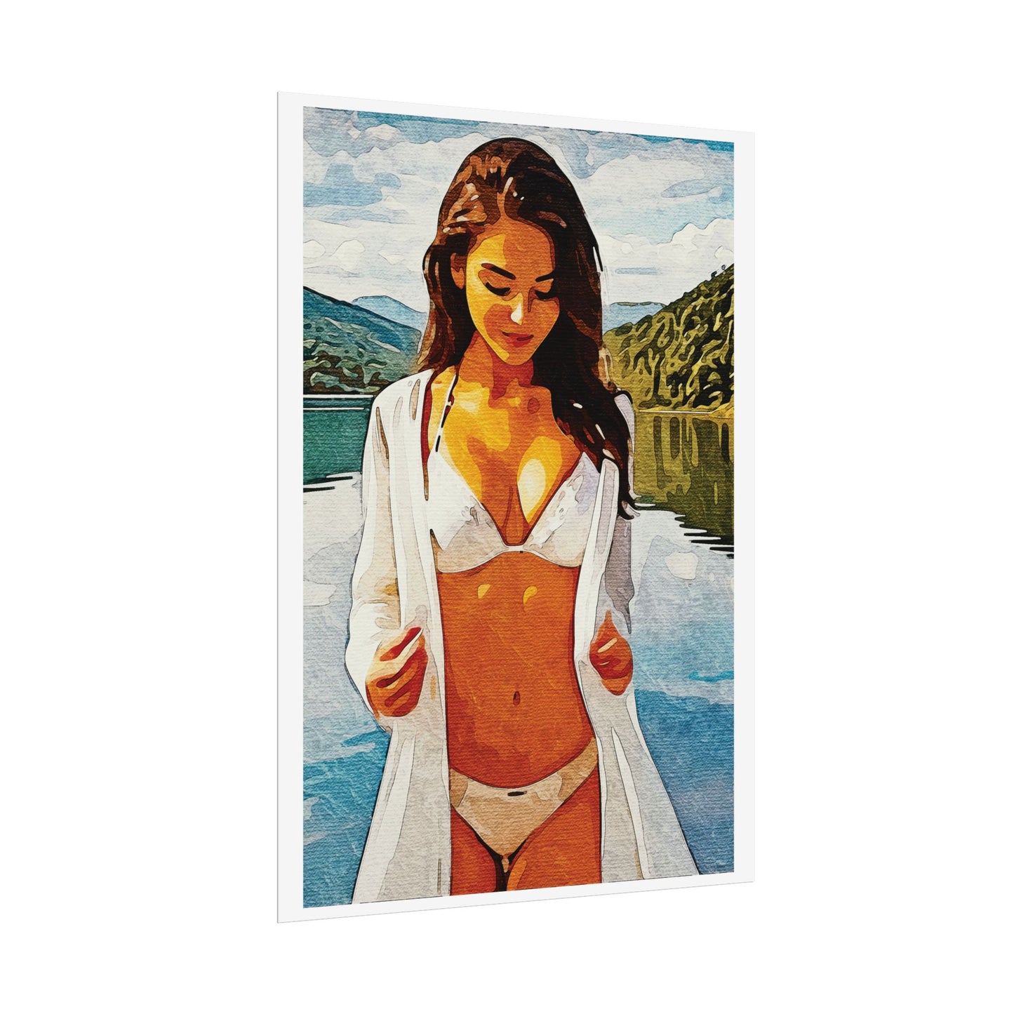 Beauty at the Lake — Sunlit Serenity for Canvas - Beach Vibe Rolled Poster, Summer Wall Art, Aesthetic Home Decor, Ocean Print, Ideal Gift for Beach Lovers