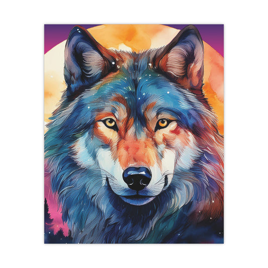 Colorful Wolf Matte Poster - Vibrant Animal Art for Home Décor, Gift for Nature Lovers, Wall Art, Bedroom Decoration, Wildlife Decoration
