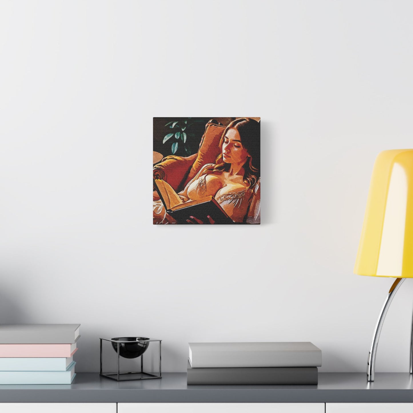 "Golden Hour Reading: Cozy Literary Escape Where Stories Come Alive in Warm Autumn Light" - Elegant Satin Canvas Artwork, Home Decor, Wall Art, Gallery Ready, Gift for Art Lovers, Cozy Vibes, Living Room Decoration