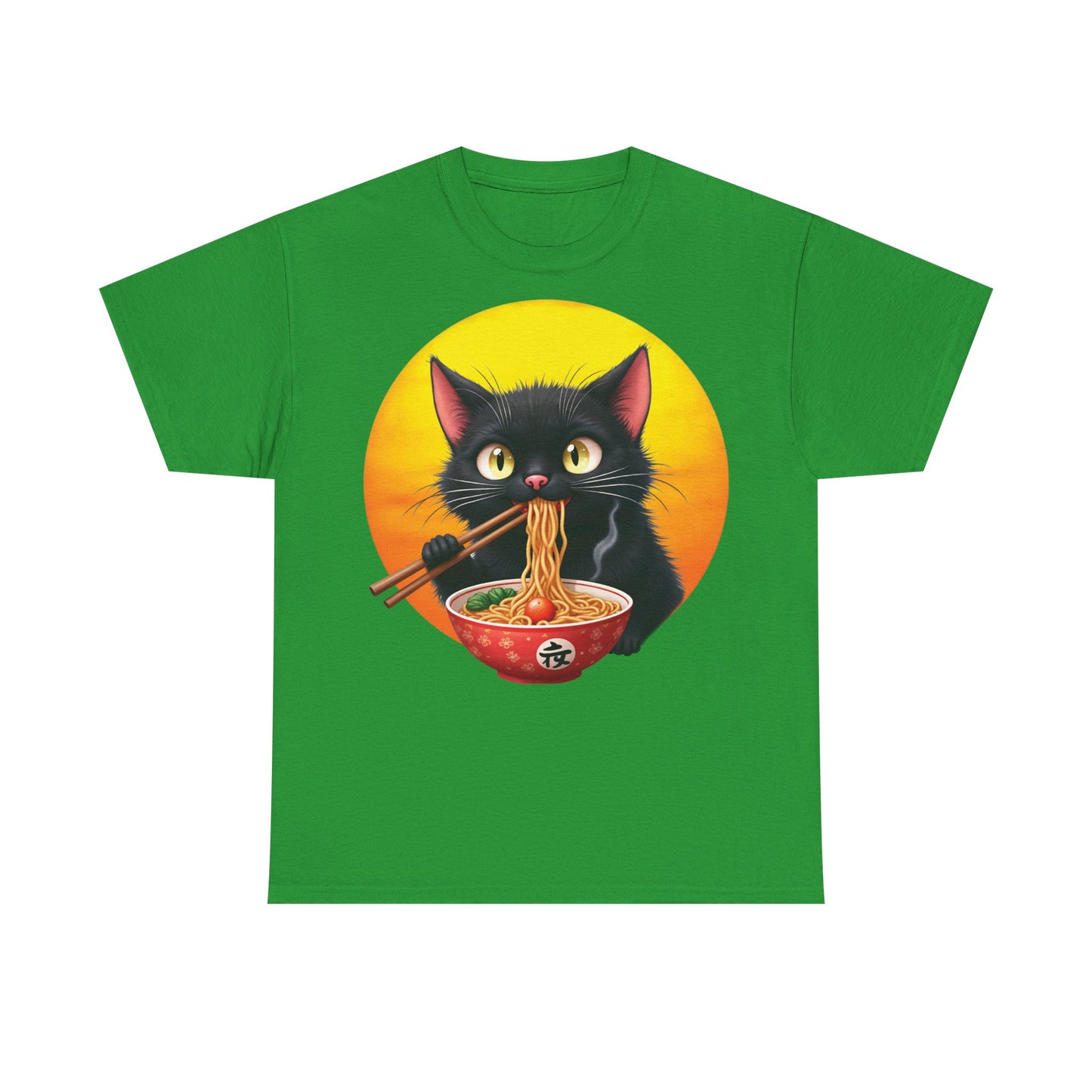 Ramen Cat Magic – Whiskers, Noodles & Sunshine Vibes - Ramen Cat - Cute Cat with Bowl of Noodles Unisex Heavy Cotton Tee