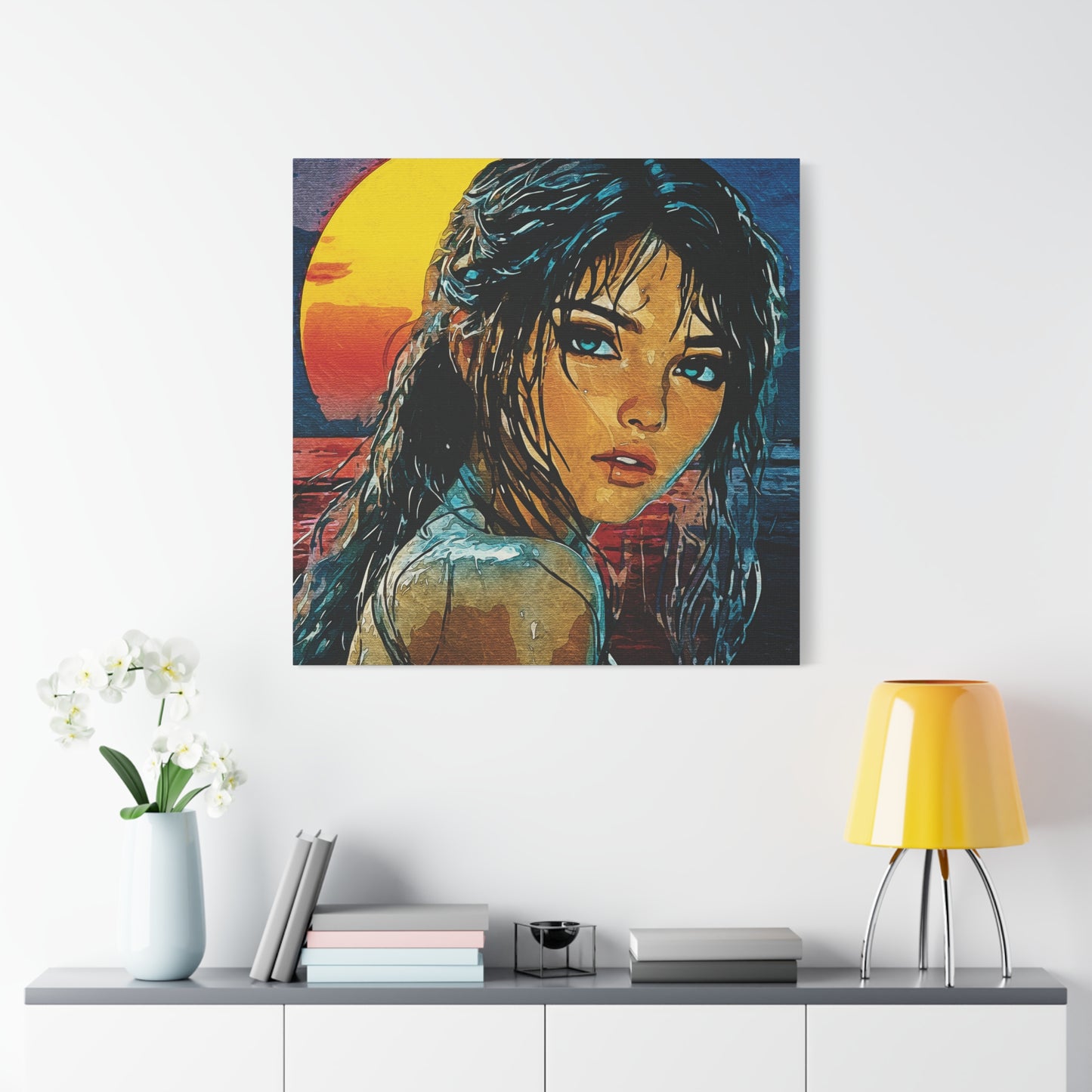 "Golden Hour Goddess: Vibrant Pop Art Vision" - Stylish Art Canvas Print, Home Decor, Wall Art, Gift for Art Lovers, Bohemian Decor, Unique Artwork
