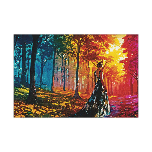 “Path of Light: A Journey Through Color, Courage, and the Heart of the Forest” - Vibrant Forest Matte Poster, Colorful Wall Art, Bohemian Decor, Nature Artwork, Living Room Decoration, Gift for Art Lovers