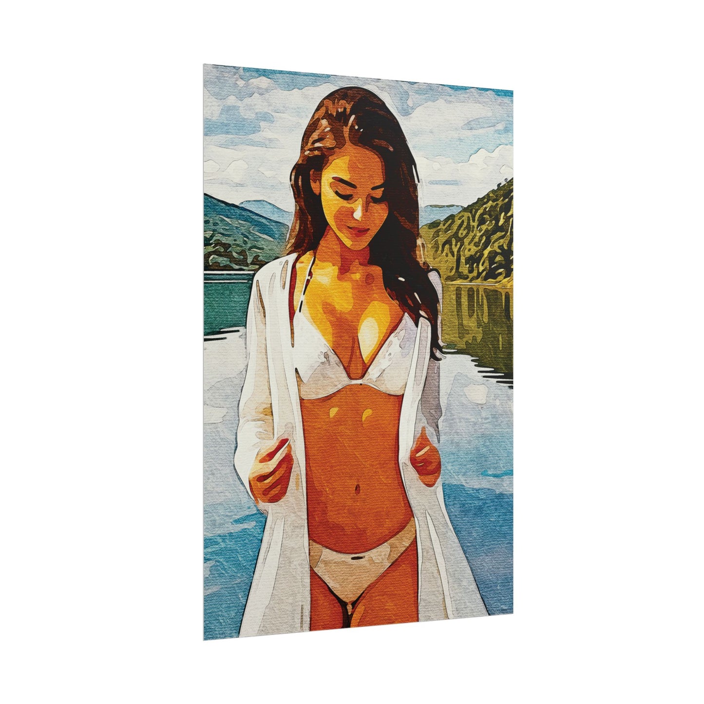 Beauty at the Lake — Sunlit Serenity for Canvas - Beach Vibe Rolled Poster, Summer Wall Art, Aesthetic Home Decor, Ocean Print, Ideal Gift for Beach Lovers