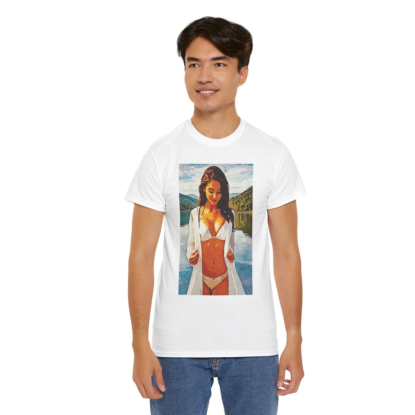Beauty at the Lake — Sunlit Serenity for Casual Wear, Posters & Canvas - Summer Vibes Unisex Heavy Cotton Tee - Fun T-Shirt for Beach Lovers, Cute Casual Wear, Vacation Outfits, Graphic Tee for Parties, [...]