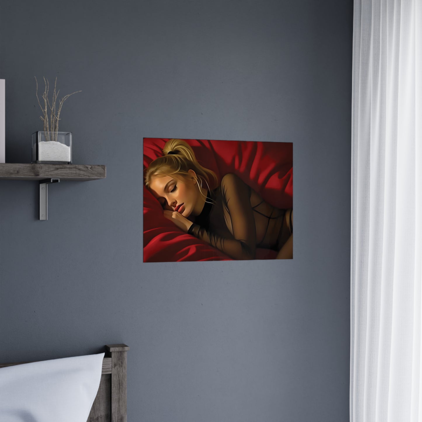 "Velvet Dreams: A Serene Portrait of Feminine Grace, Rest, and the Quiet Power of Stillness" - Dreamy Matte Poster - Cozy Bedroom Art, Chic Home Decor, Gift for Her, Wall Art, Relaxing Vibe