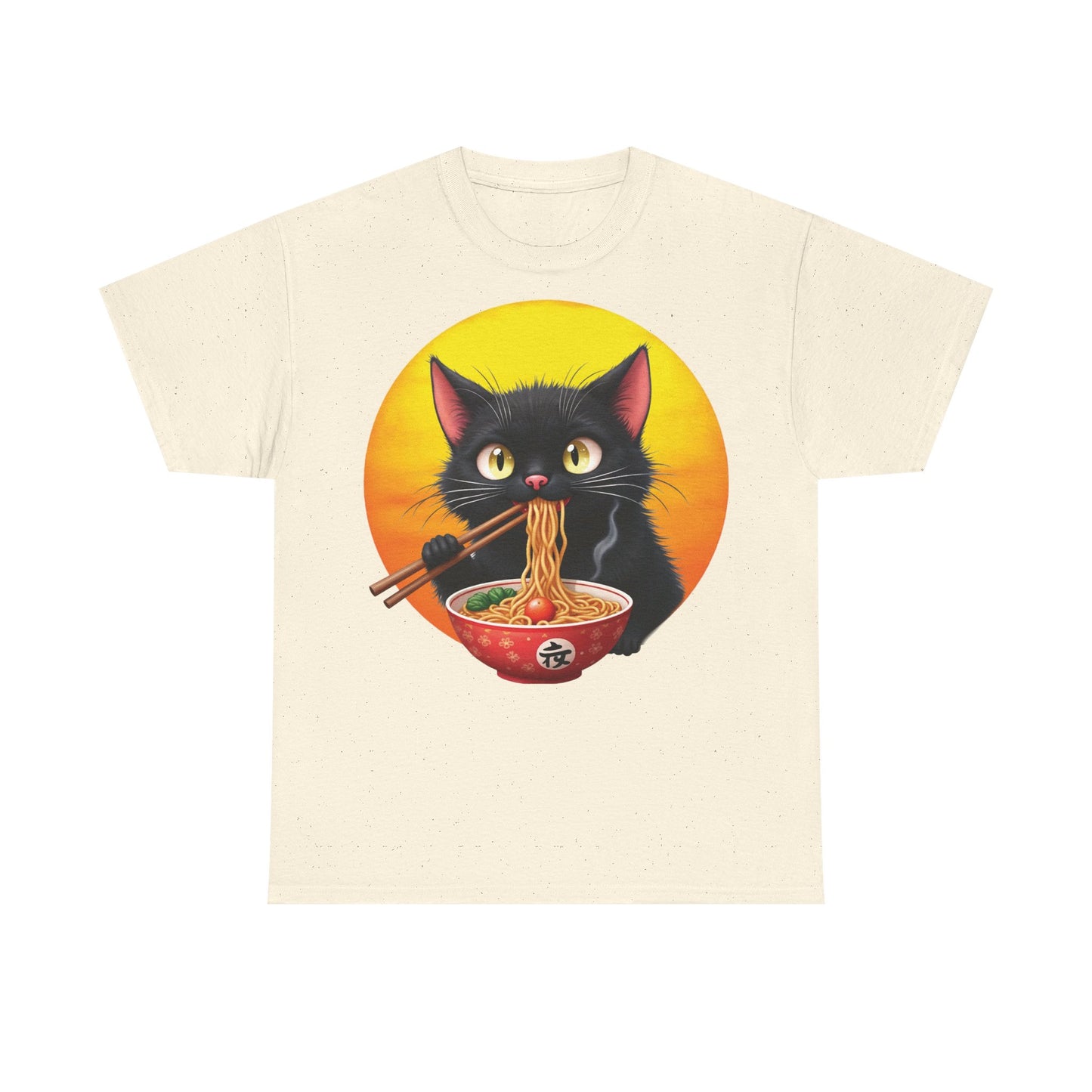 Ramen Cat Magic – Whiskers, Noodles & Sunshine Vibes - Ramen Cat - Cute Cat with Bowl of Noodles Unisex Heavy Cotton Tee