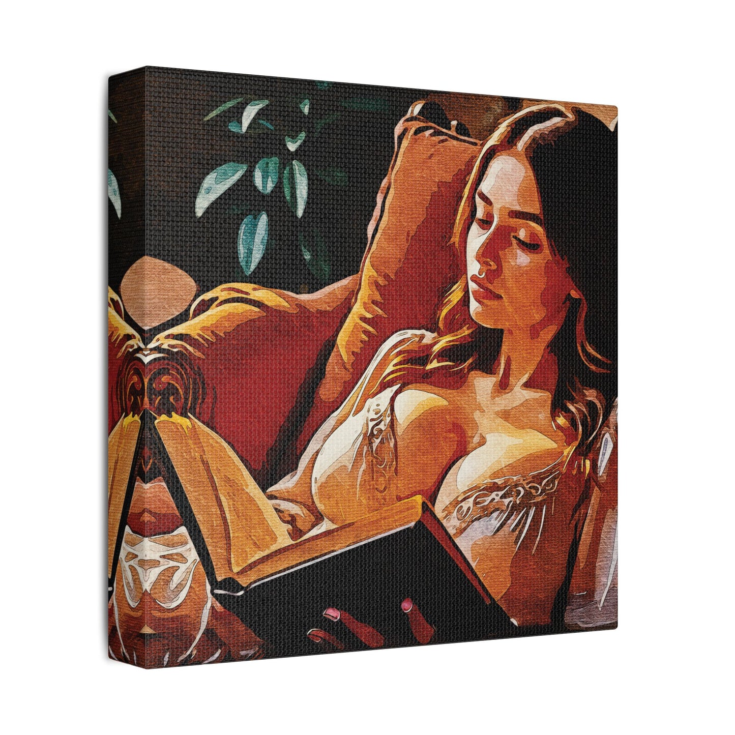 "Golden Hour Reading: Cozy Literary Escape Where Stories Come Alive in Warm Autumn Light" - Elegant Satin Canvas Artwork, Home Decor, Wall Art, Gallery Ready, Gift for Art Lovers, Cozy Vibes, Living Room Decoration