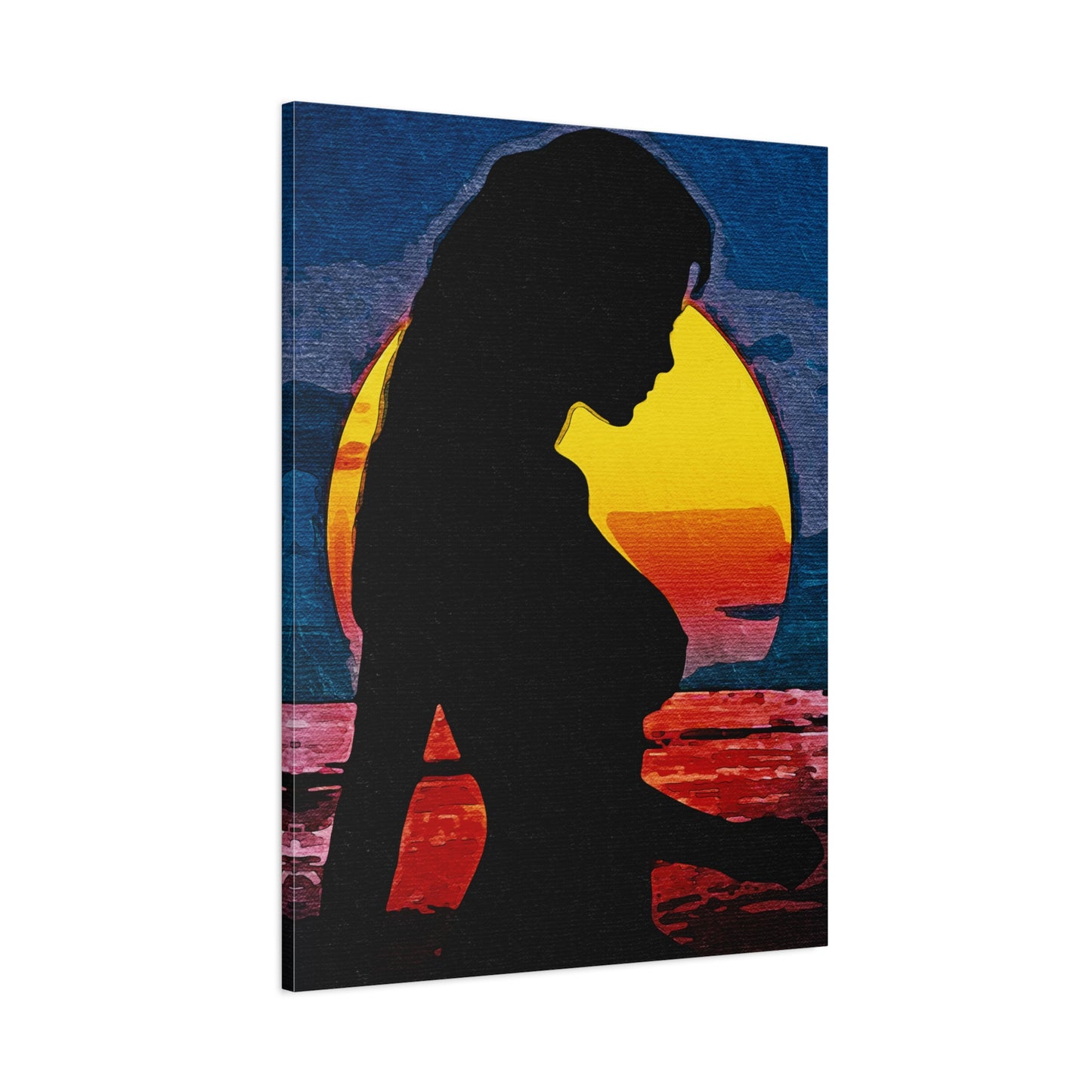 Radiant Horizons: Empowering Silhouette by Sunset – Embrace Inner Strength and Inspiring Beauty - Sunset Silhouette Canvas Wall Art, Inspirational Home Décor, Modern Art Print, Gift for Her, Boho Vibes, Perfect for Beach Lovers