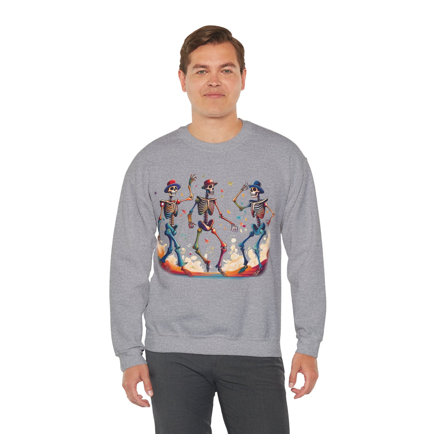Dancing Skeletons Halloween Party - Spooky Fun Celebration Art - Festive Autumn Spirit Collection - Spooky Skeleton Dance Crewneck Sweatshirt, Halloween Sweatshirt, Unisex Fall Apparel, Casual Skeleton Top, Fun Halloween Gift