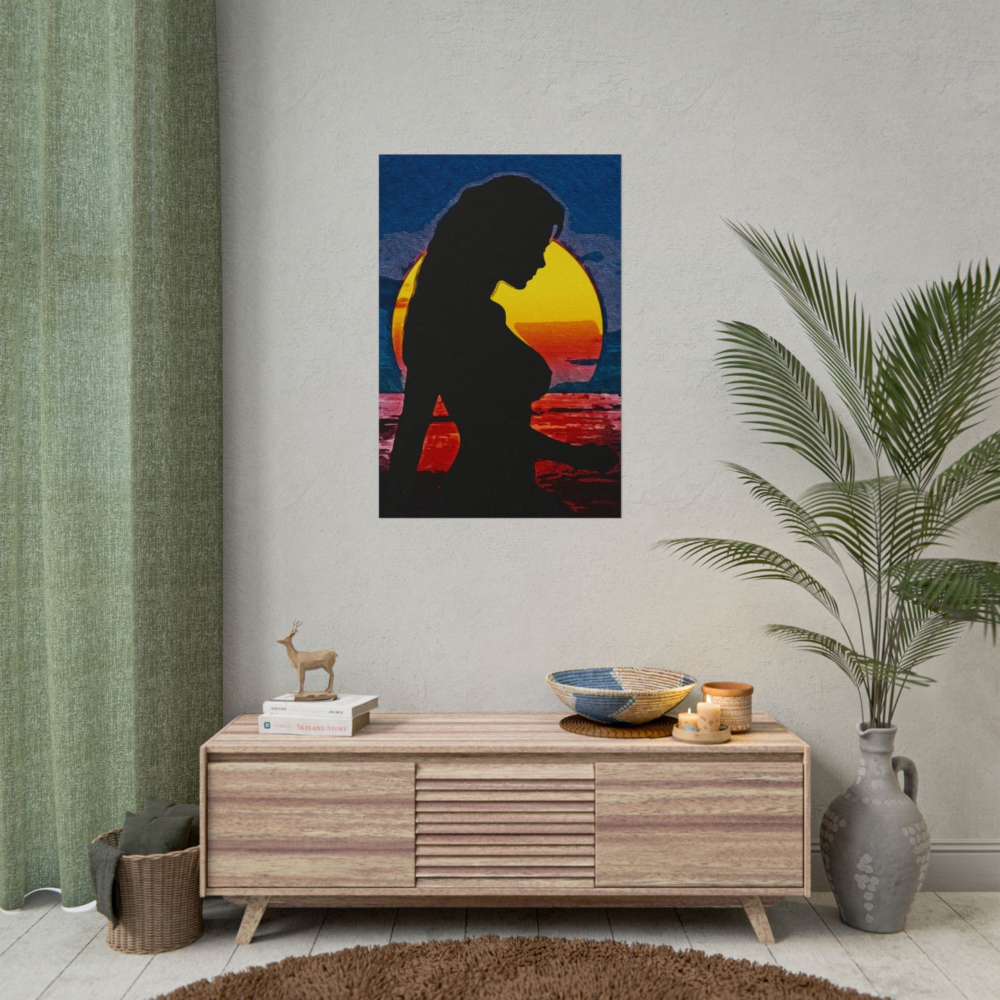 Radiant Horizons: Empowering Silhouette by Sunset – Embrace Inner Strength and Inspiring Beauty - Vibrant Beach Sunset Rolled Poster, Living Room Decor, Nautical Art, Home Aesthetic, Gift for Beach Lovers, Boho Wall Art