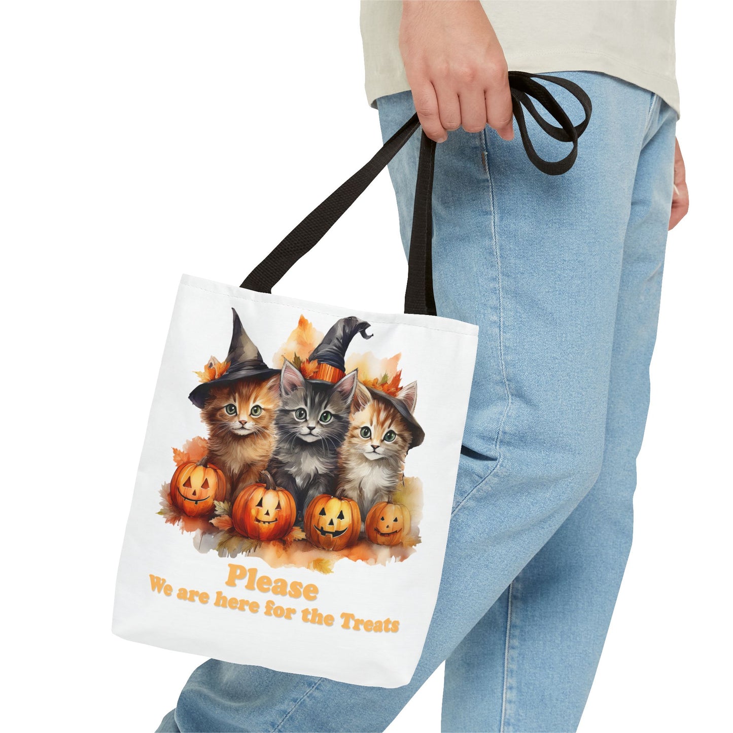 Halloween Cat Tote Bag - "Please We Are Here for the Treats"