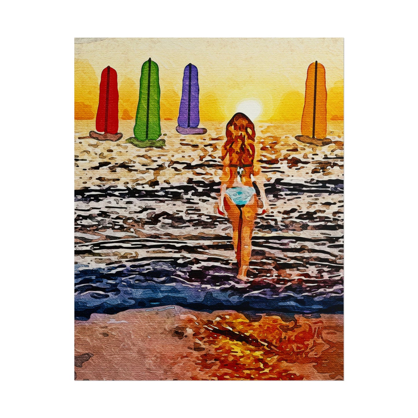 "Chasing Horizons: A Sunset Journey of Hope and Serenity Beyond the Waves" - Beach-Themed Rolled Posters, Decorative Wall Art, Summer Decor, Coastal Vibe, Surfing Gift, Ocean Sunset Print