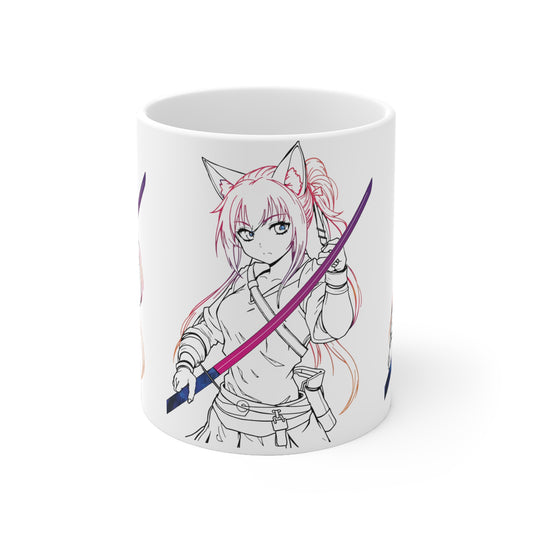 Anime-Inspired Ceramic Mug, Cat Girl Coffee Cup, Gift for Anime Lovers, Manga Mug, Unique Kawaii Drinkware