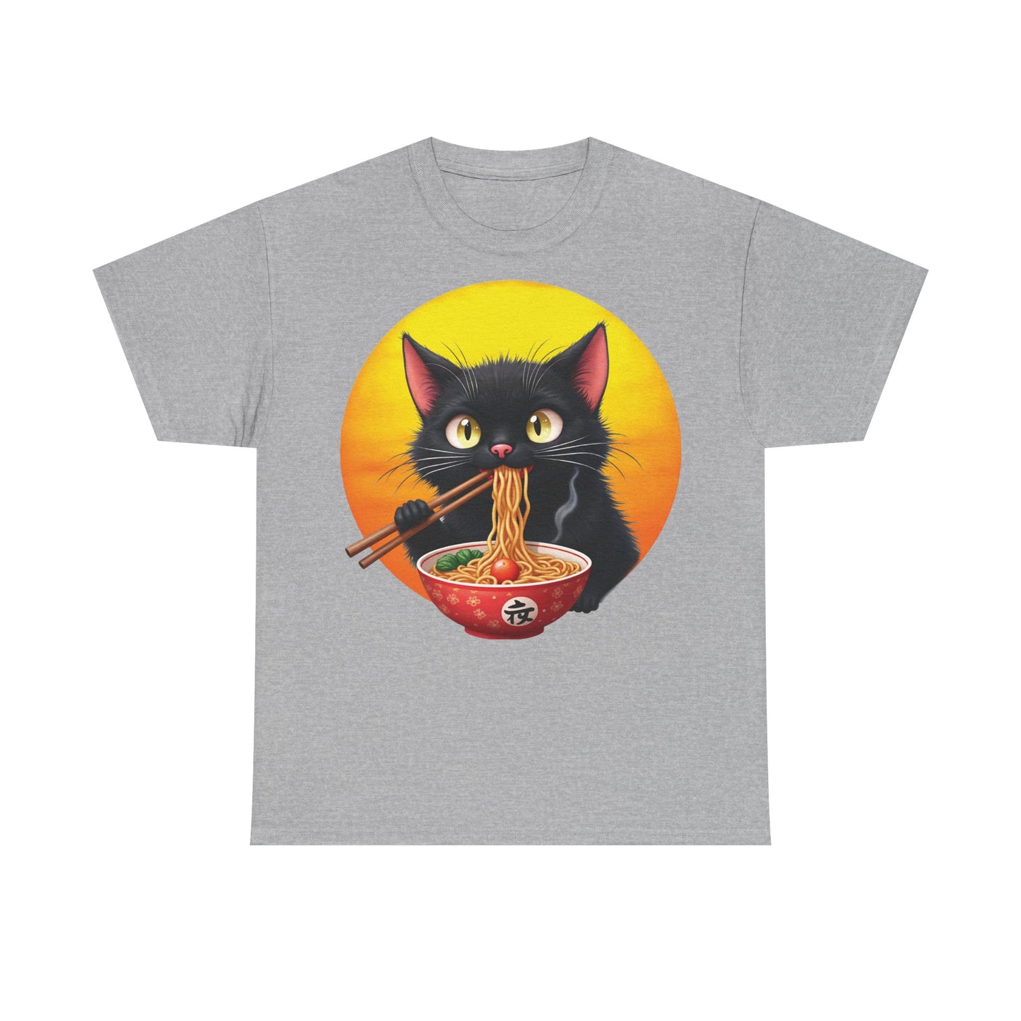 Ramen Cat Magic – Whiskers, Noodles & Sunshine Vibes - Ramen Cat - Cute Cat with Bowl of Noodles Unisex Heavy Cotton Tee