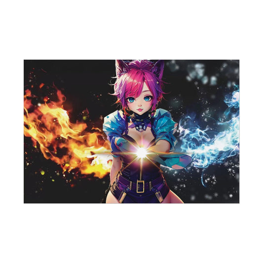 Canvas Print Elemental Balance: Flame & Frost Anime Fantasy Poster