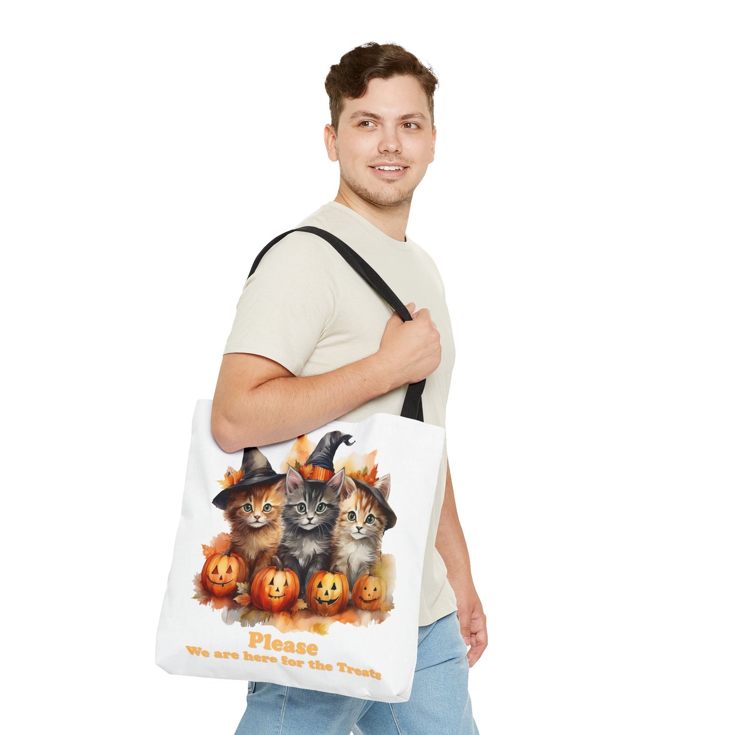 Halloween Cat Tote Bag - "Please We Are Here for the Treats"