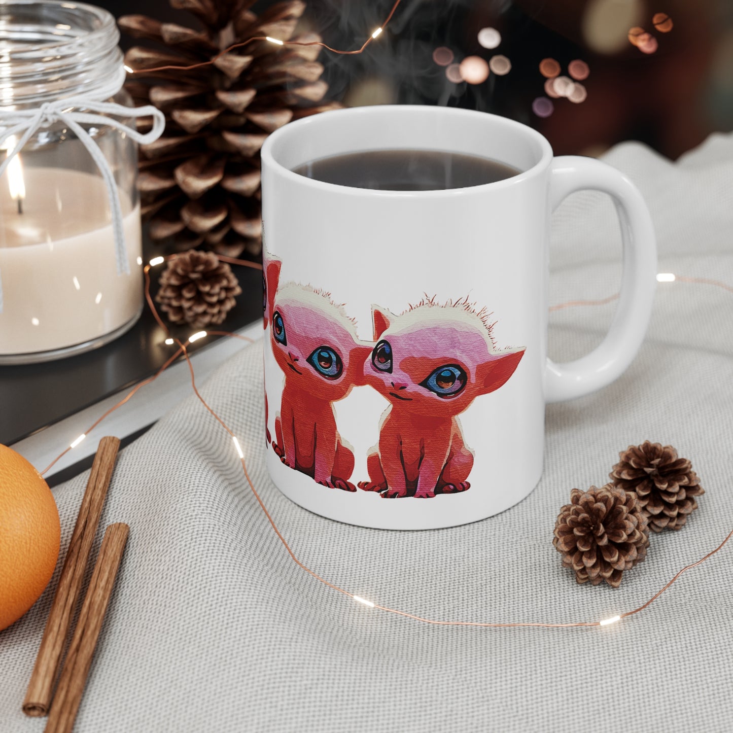 "Squad Goals: Adorable Red Creatures United - Friendship & Joy Collection" - Ceramic Coffee Cups - 11oz & 15oz, Unique Cat Lover Gift, Animal Mugs for Home, Funny Pet Coffee Mugs, Kawaii Cup Collection