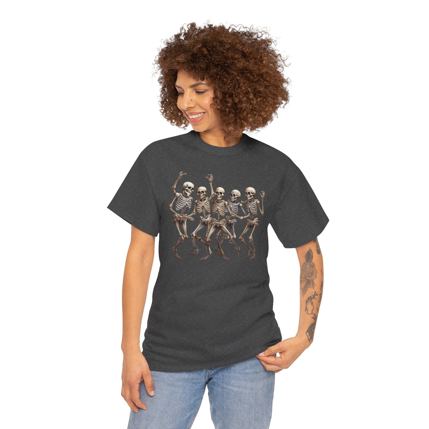 "Celebrate Life with Dancing Skeletons – Bold Apparel & Mugs that Spark Joy" - Unisex Heavy Cotton Tee with Dancing Skeletons, Halloween Shirt, Casual Tee, Party Apparel, Fun Graphic T-Shirt