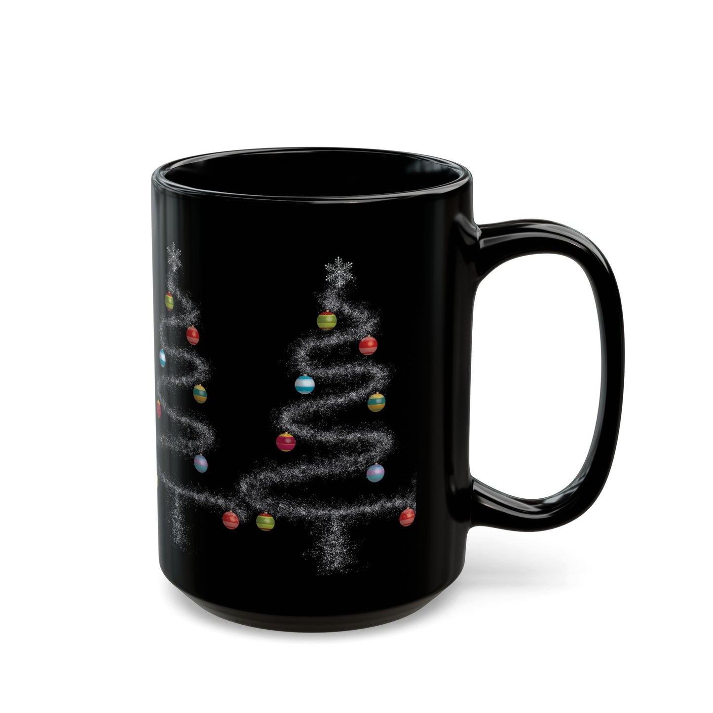 Cosmic Christmas: Where Stardust Dreams Become Holiday Magic - Christmas Tree Black Mug - Festive Coffee Cup (11oz, 15oz)