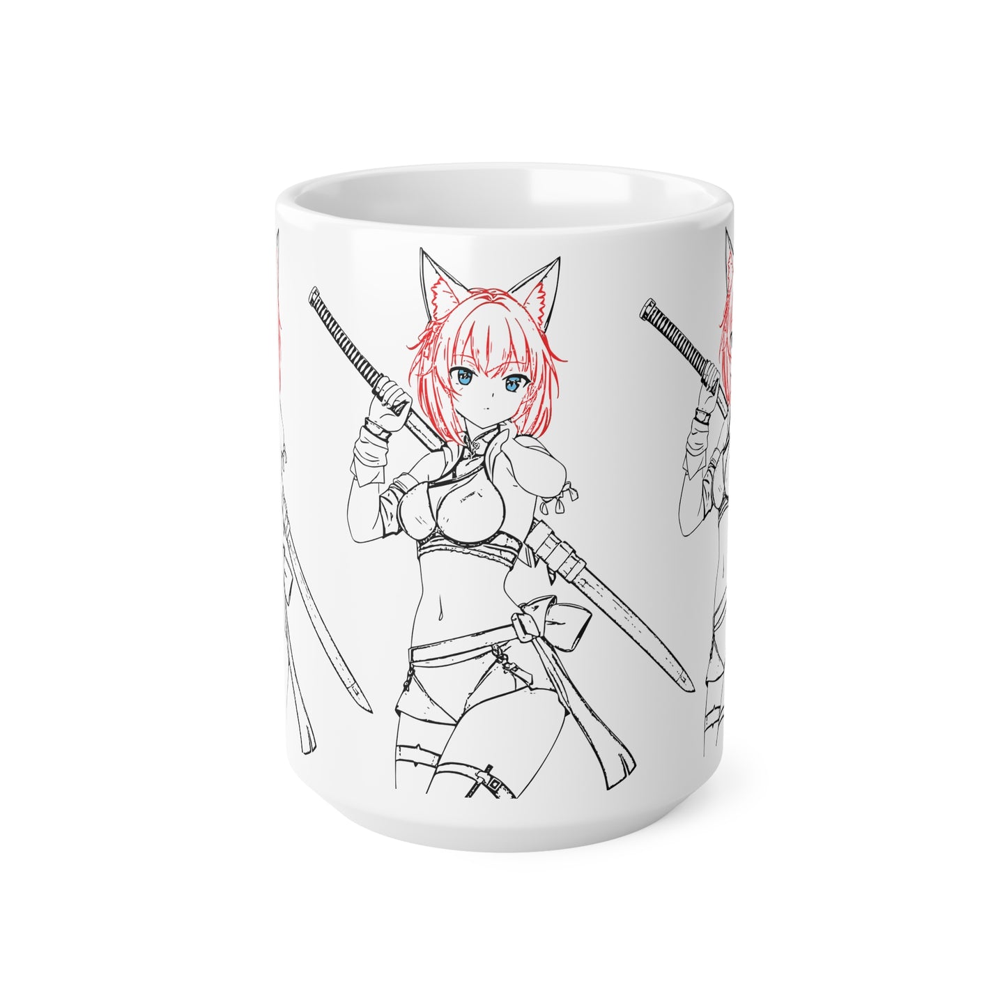 Blade & Whiskers: Unleash Courage and Cuteness with the Fierce Spirit of the Catgirl Warrior - Anime Warrior Ceramic Coffee Cups - Perfect for Gifts, Collectors, and Everyday Use, 11oz, 15oz