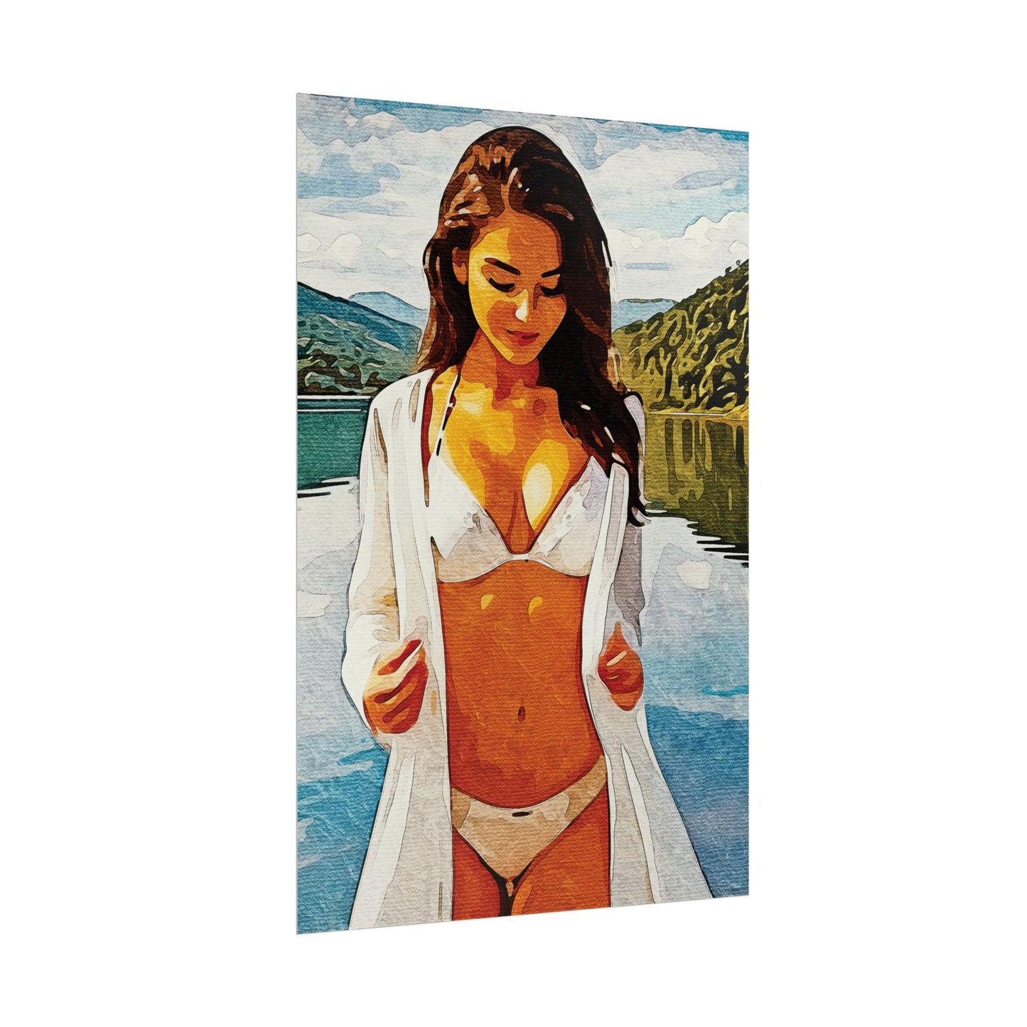 Beauty at the Lake — Sunlit Serenity for Canvas - Beach Vibe Rolled Poster, Summer Wall Art, Aesthetic Home Decor, Ocean Print, Ideal Gift for Beach Lovers