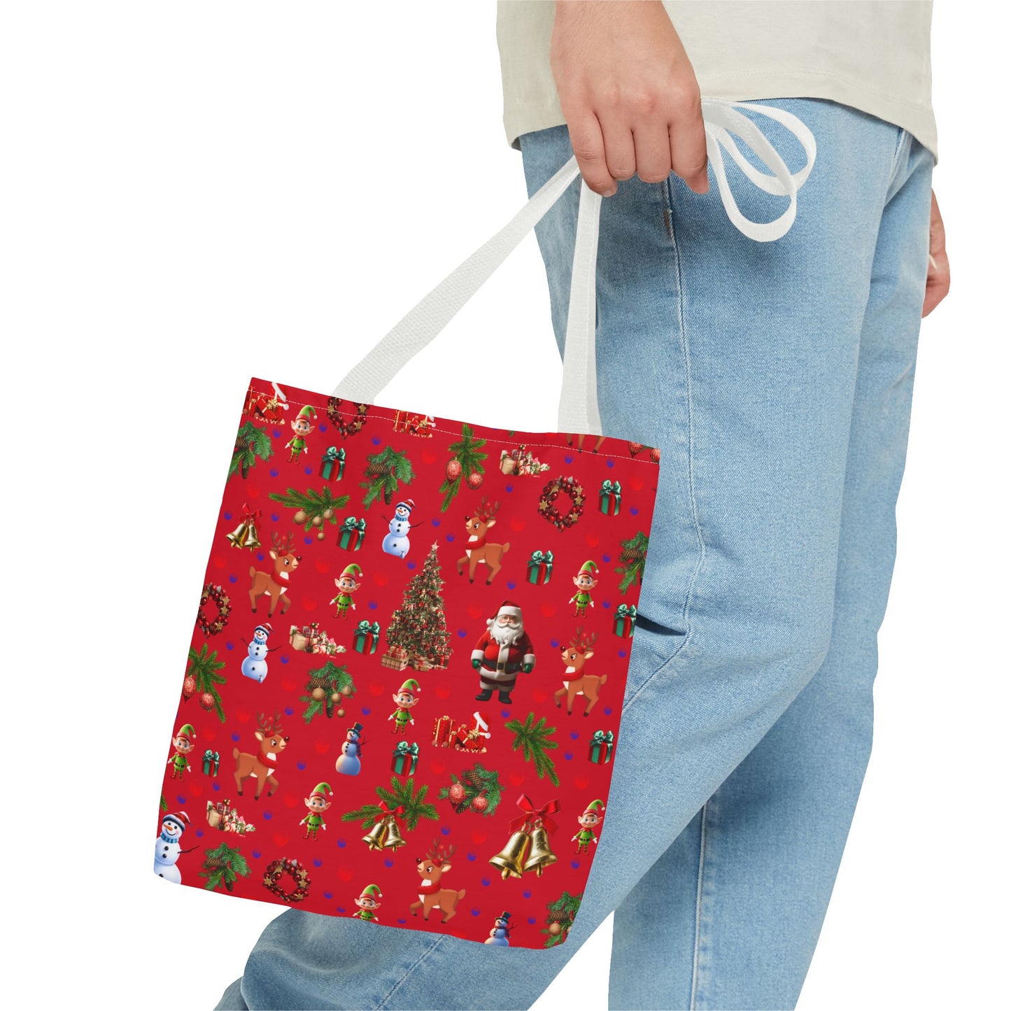 Festive Holiday Tote Bag - Santa, Snowman & Christmas Design