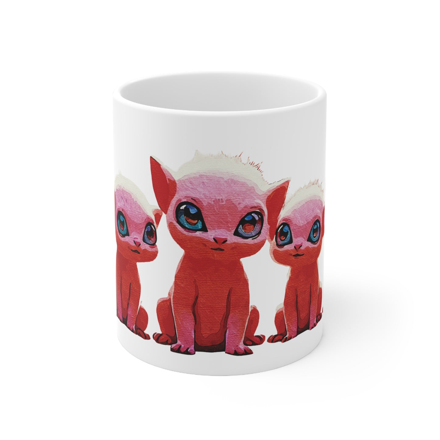 "Squad Goals: Adorable Red Creatures United - Friendship & Joy Collection" - Ceramic Coffee Cups - 11oz & 15oz, Unique Cat Lover Gift, Animal Mugs for Home, Funny Pet Coffee Mugs, Kawaii Cup Collection