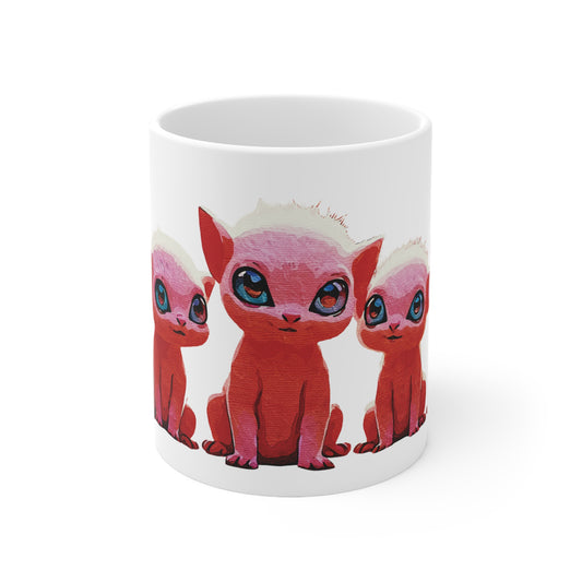 "Squad Goals: Adorable Red Creatures United - Friendship & Joy Collection" - Ceramic Coffee Cups - 11oz & 15oz, Unique Cat Lover Gift, Animal Mugs for Home, Funny Pet Coffee Mugs, Kawaii Cup Collection