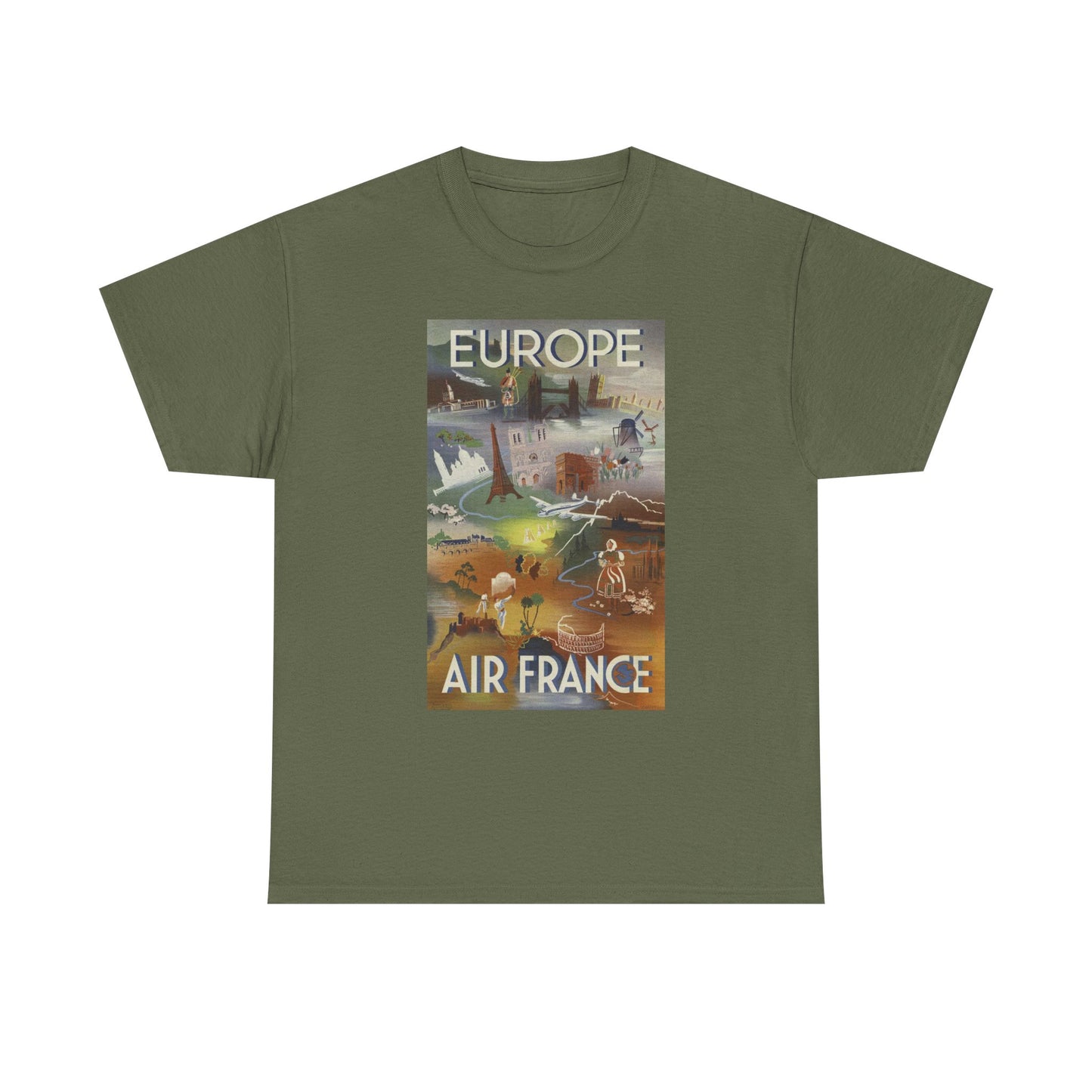 Vintage Air France 1948: Retro Travel Poster Celebrating Europe’s Beauty, Adventure, and Timeless Wanderlust - Unisex Heavy Cotton Tee