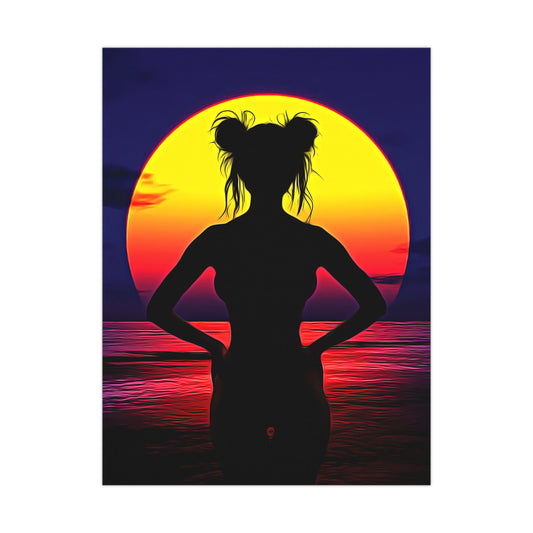 Solar Silhouette: Embrace Inner Strength in the Golden Sunset Glow - Sunset Silhouette Matte Poster, Art Print for Home Decor, Aesthetic Wall Art, Beach Vibe Decor, Gift for Art Lovers