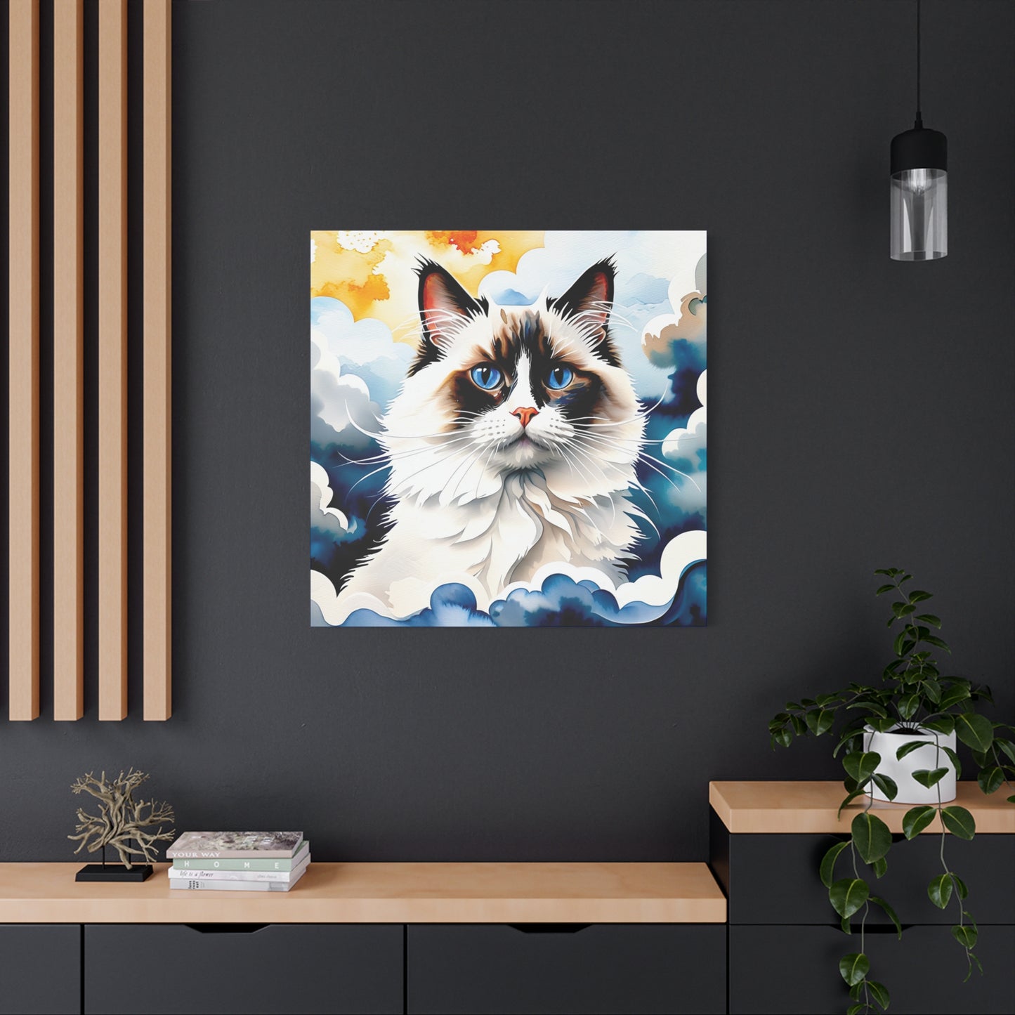 Canvas Art - Blue-Eyed Majesty: Cat Among the Clouds