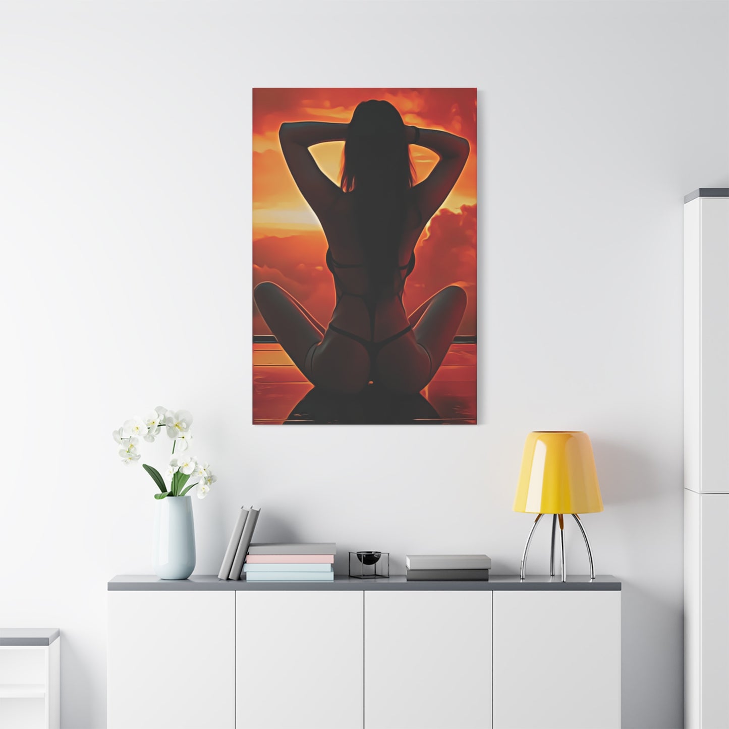 Golden Hour Serenity – Empowering Sunset Silhouette Inspiring Calm, Strength and Inner Freedom - Stretched Canvas Art Print - Sunset Silhouette, Wall Decor, Modern Home Art, Unique Gift, Bedroom Decor, Summer Vibes