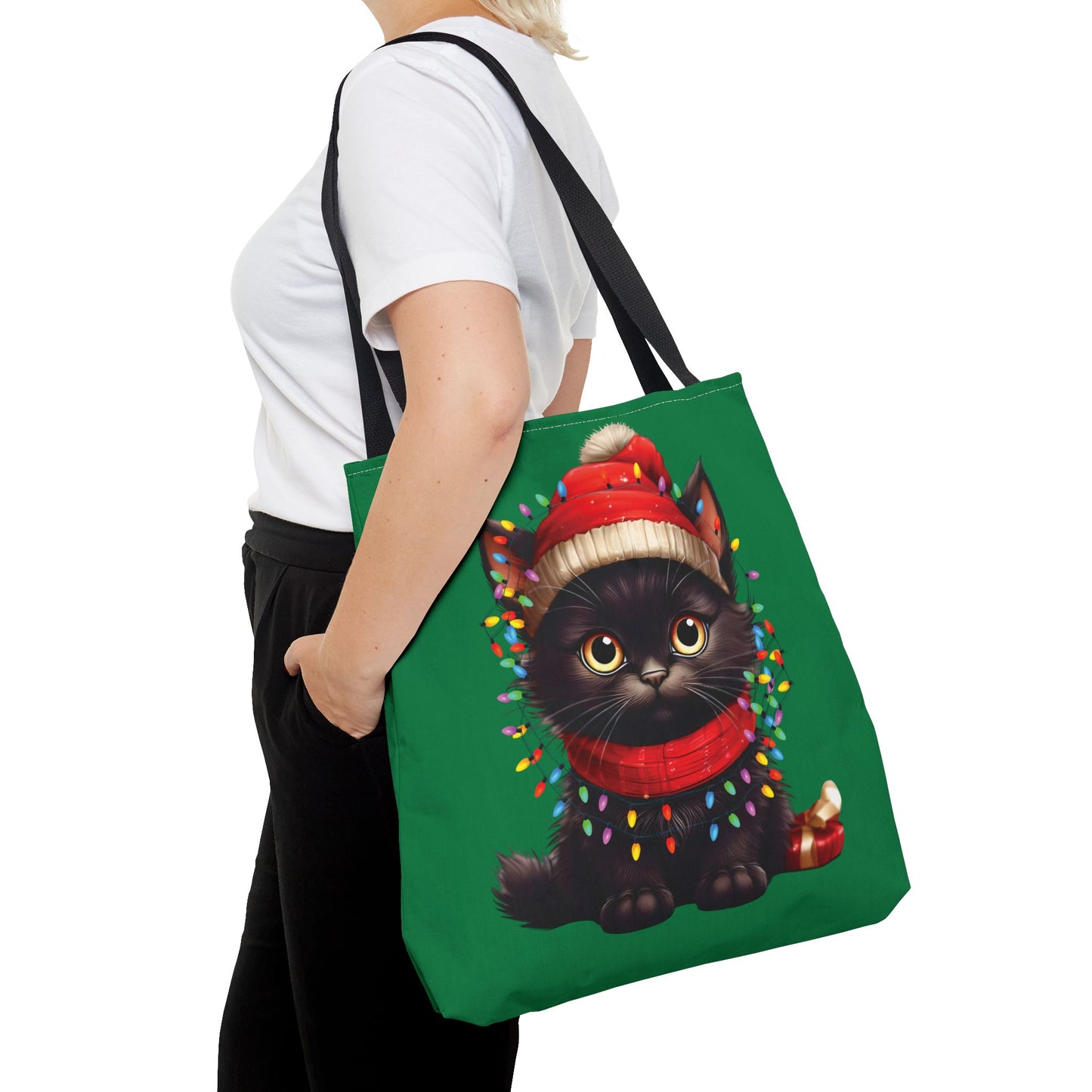 Whimsical Cat Tote Bag - Holiday Gift, Cute Cat Lover, Eco-Friendly Shopping Bag, Christmas Tote, Seasonal Accessories