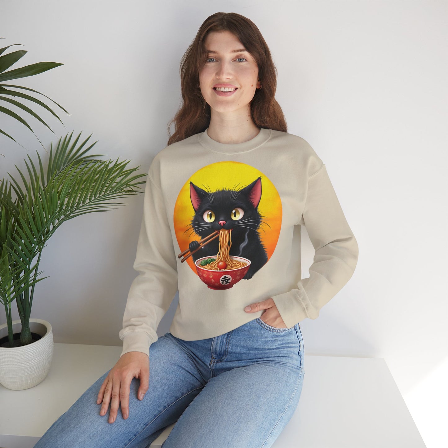 Ramen Cat Magic – Whiskers, Noodles & Sunshine Vibes - Cat Lover's Ramen Sweatshirt, Cozy Cat Crewneck, Cat-Themed Gift, Funny Sweatshirt, Unisex Pullover, Pet Lovers Apparel