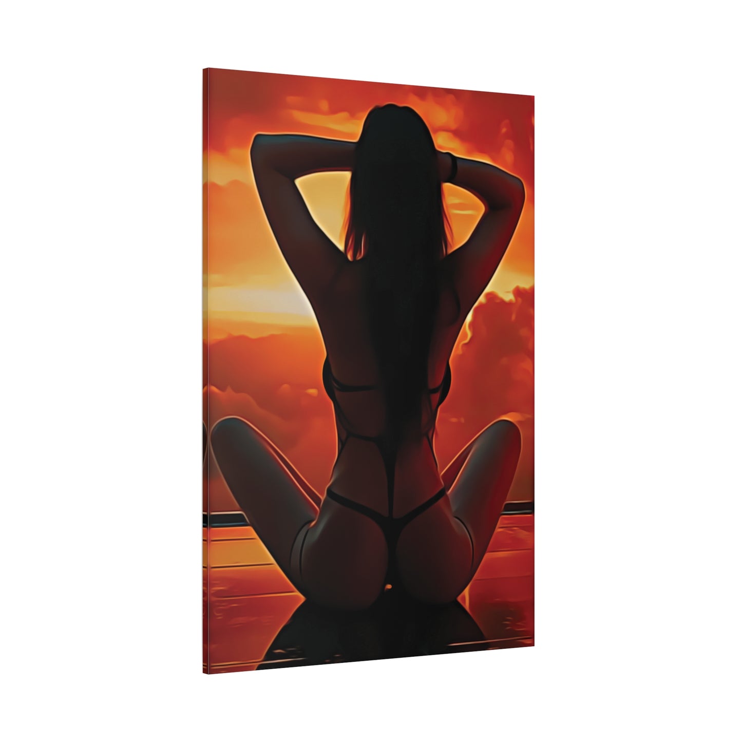 Golden Hour Serenity – Empowering Sunset Silhouette Inspiring Calm, Strength and Inner Freedom - Stretched Canvas Art Print - Sunset Silhouette, Wall Decor, Modern Home Art, Unique Gift, Bedroom Decor, Summer Vibes