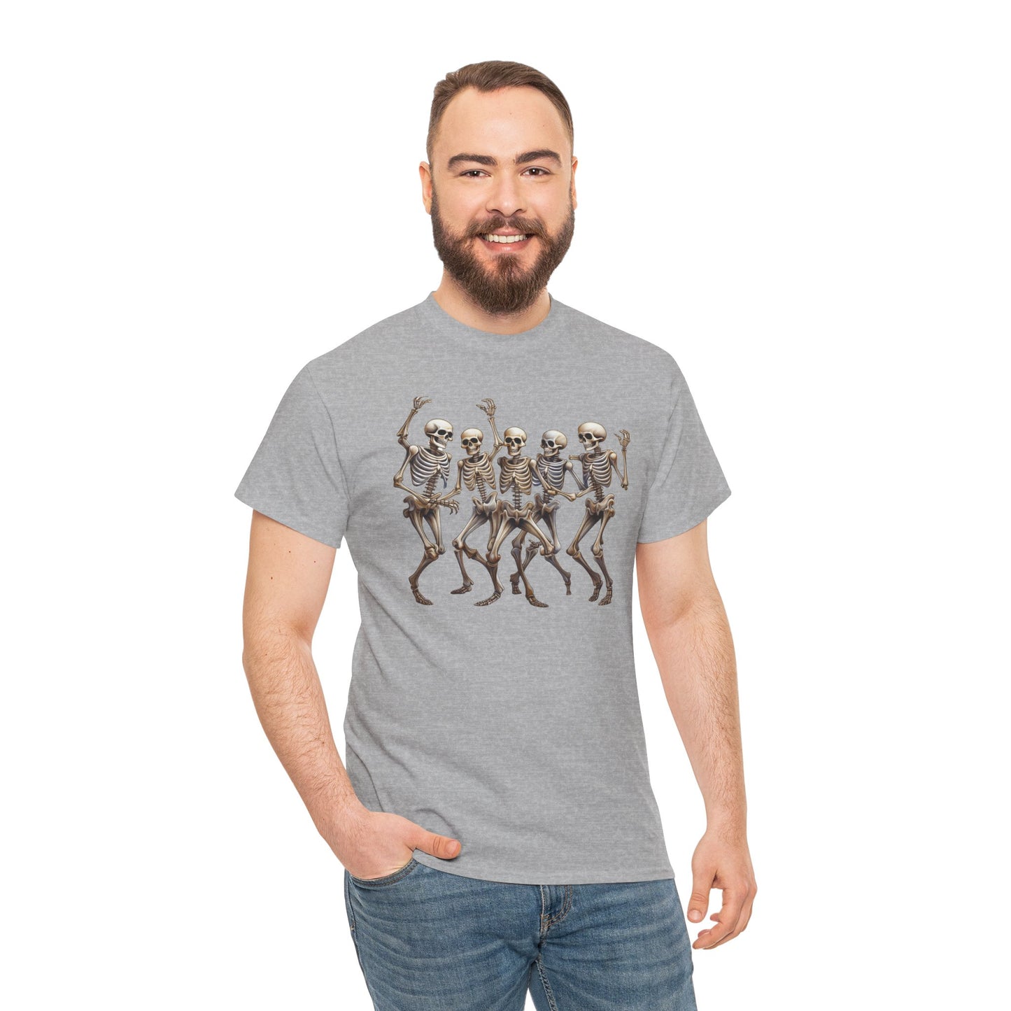 "Celebrate Life with Dancing Skeletons – Bold Apparel & Mugs that Spark Joy" - Unisex Heavy Cotton Tee with Dancing Skeletons, Halloween Shirt, Casual Tee, Party Apparel, Fun Graphic T-Shirt