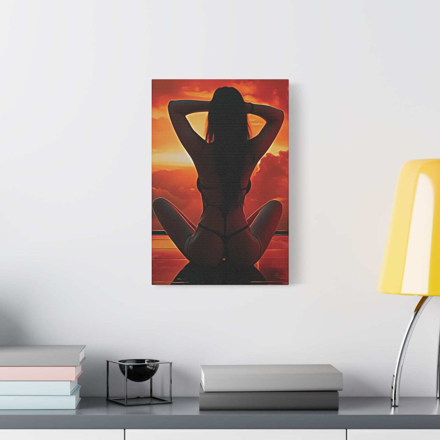 Golden Hour Serenity – Empowering Sunset Silhouette Inspiring Calm, Strength and Inner Freedom - Stretched Canvas Art Print - Sunset Silhouette, Wall Decor, Modern Home Art, Unique Gift, Bedroom Decor, Summer Vibes