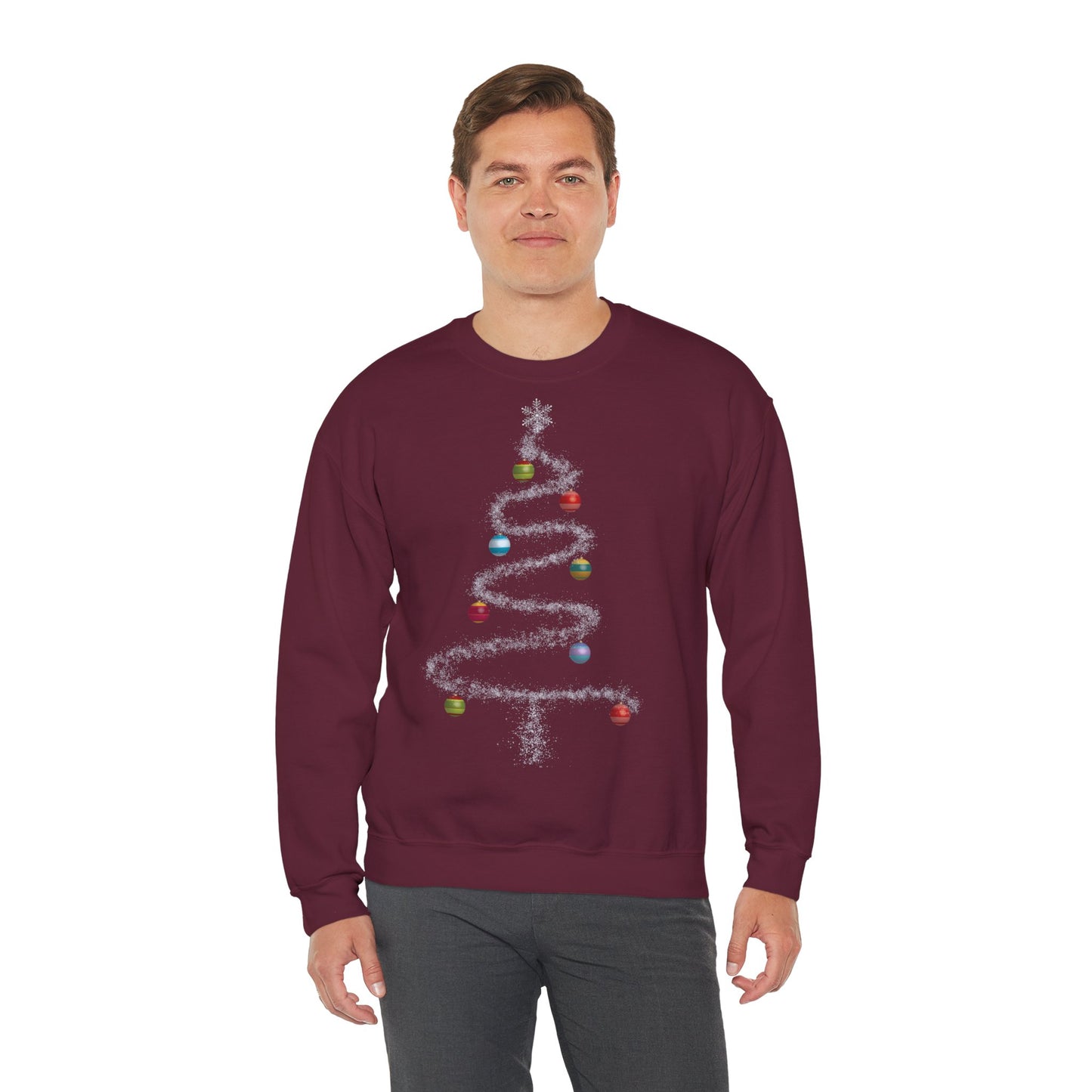 Cosmic Christmas: Where Stardust Dreams Become Holiday Magic - Christmas Tree Sweatshirt - Cozy Unisex Crewneck for Holiday Cheer