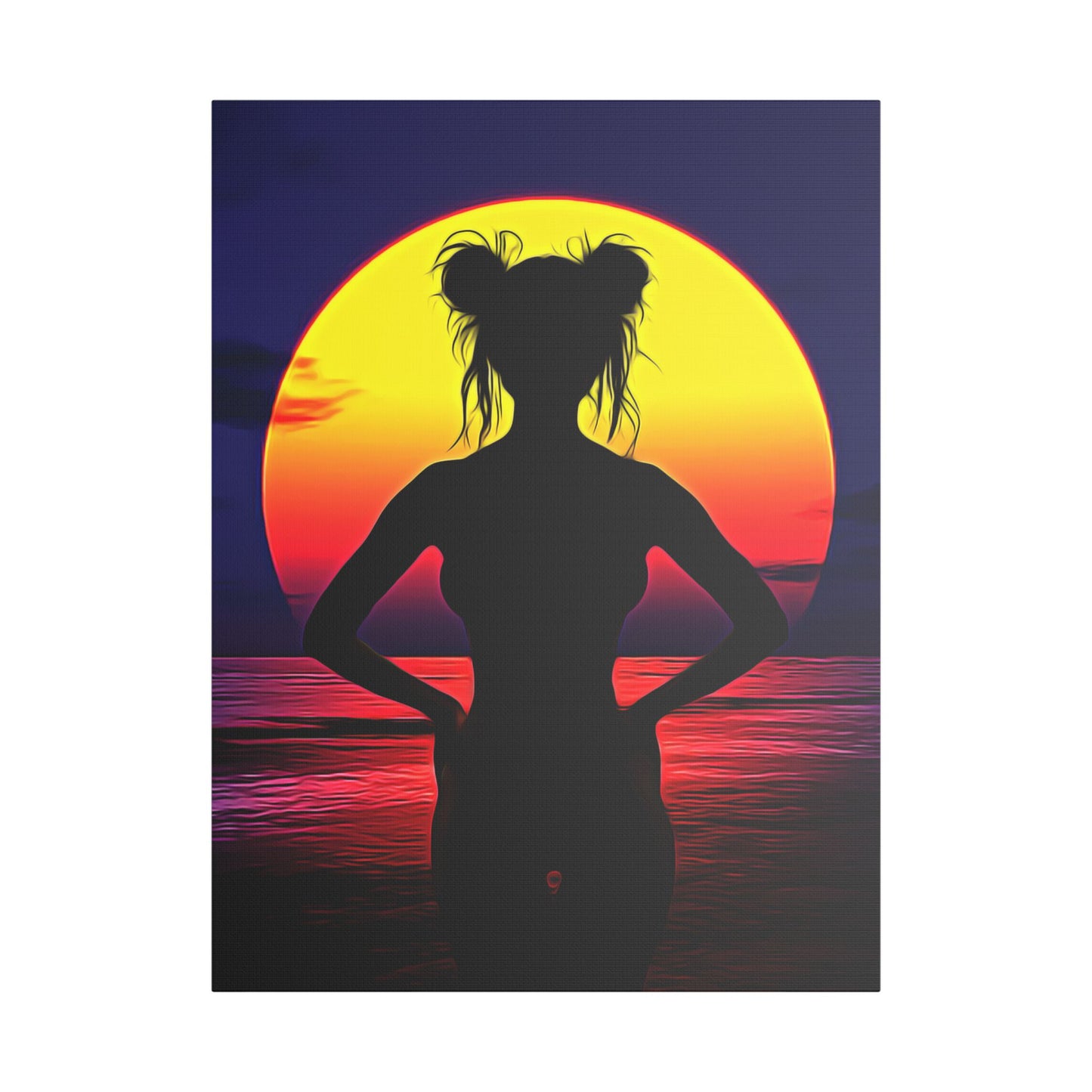 Solar Silhouette: Embrace Inner Strength in the Golden Sunset Glow - Sunset Silhouette Stretched Canvas Art | Boho Home Decor, Beach Wall Art, Unique Gift, Summer Vibes, Relaxing Artwork