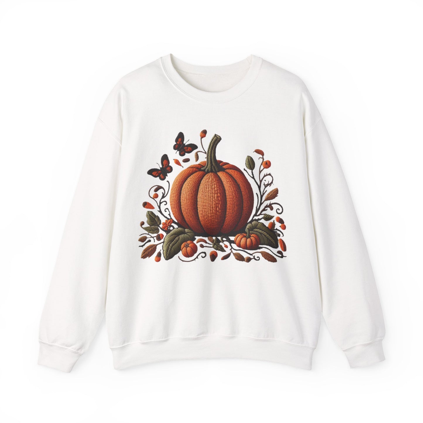 Pumpkin & Botanical Bliss – Autumn’s Cozy Charm 🎃🍂 - Autumn Pumpkin Sweatshirt - Cozy Fall Apparel, Unisex Crewneck, Thanksgiving Gift, Seasonal Fashion, Pumpkin Patch Style